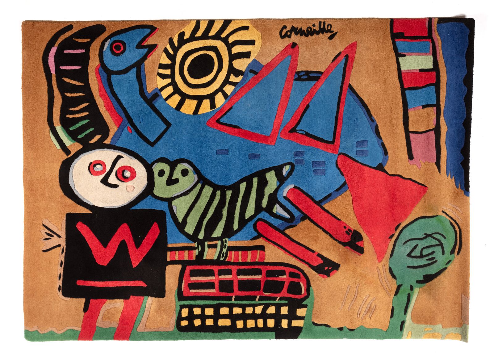 CORNEILLE (1922 - 2010) 科内耶（1922 - 2010）。地毯。作者签名，1980年代。Cm 240,00 x 200,00。