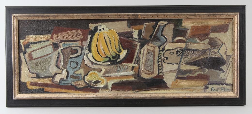 Filla, Emil (Chropyn? / Mähren 1882 - 1953 Prag) 画作 "鱼和香蕉的静物"，布面油画，右下角签名 "Emil F&hellip;