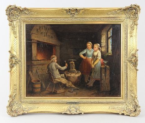 Henke, Hermann (Deutscher Maler, 1819 - ?) Gemälde "In der Schmiede", Öl auf Lei&hellip;