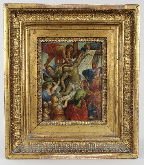 Niederländischer Maler des 17./18. Jhd. 油画，橡木板上的油画，在彼得-保罗-鲁本斯之后的《十字架上的沉积》，64 x 4&hellip;