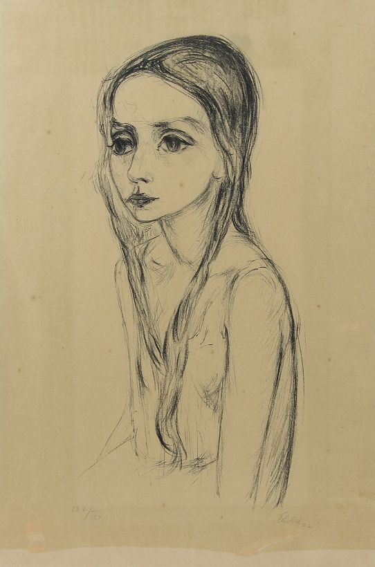 Ehrlich, Georg (Wien 1897 - 1966 Luzern) 石版画《吉娜-法尔肯贝格肖像》，画面下方有编号、签名和日期 "122/150 &hellip;