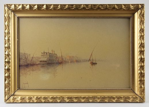 Scarvelli, Spyridon (Kerkyra 1868 - 1942 Kerkyra) 水彩画《卢克索的尼罗河》，水彩画在卢克索前面的尼罗河上的景色&hellip;