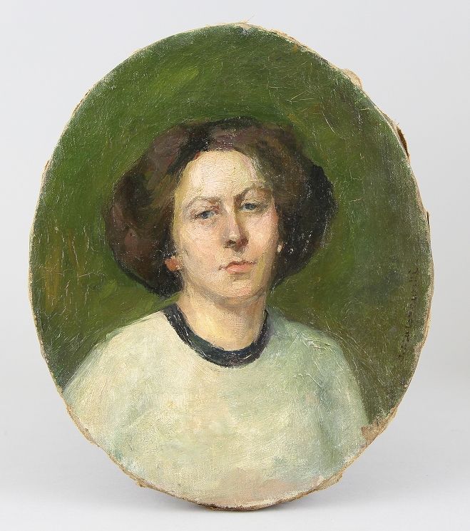 Malczewski, Jacek (Radom 1854 - 1929 Krakau) 油画，布面油画，一位穿白色衣服的女士的肖像，右边有签名 "J. Mal&hellip;