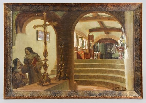 Goetze, Sigismund Christian Hubert (London 1866 - 1939) 画作 "Klosterinterieur"，木板&hellip;