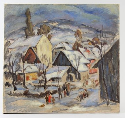 Kerhart, Oldrich (Podebrady 1895 - 1947 Prag) 油画 "Statenice的冬天"，布面油画，冬天被雪覆盖的村庄和漫&hellip;