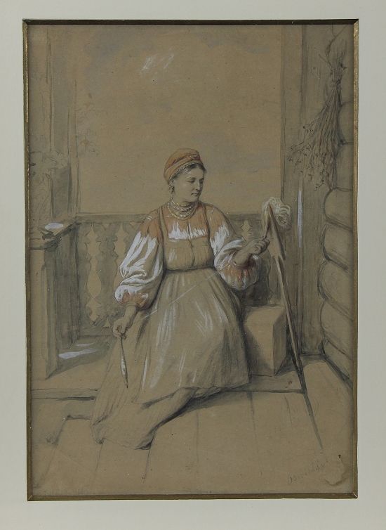 Beer, Wilhelm Amandus (1837 - 1907 Frankfurt) 图画 "Oserisdye"，铅笔水彩，在水色纸上用白色调高，年轻的&hellip;