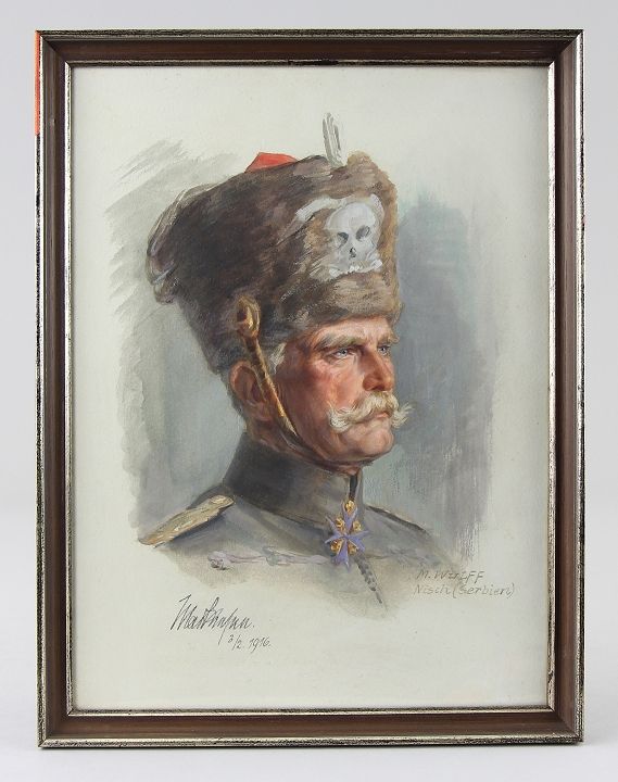 Wulff, Max (Berlin 1871 - 1947) 水粉画《奥古斯特-冯-马肯森将军》，1916年2月3日在尼奇拍摄的身着莱布-胡萨伦第一团制服的将&hellip;