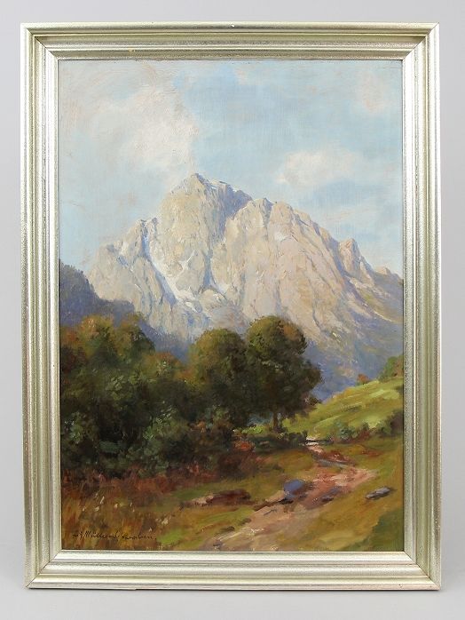 Müller - Schwaben, Fritz (Mainz 1879 - 1957 Gauting) 油画，厚纸板上的油画，山地风景，左下角署名 "Frit&hellip;