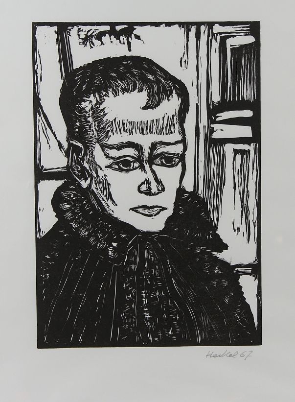 Heckel, Erich (Döbeln 1883 - 1970 Radolfzell) BFK Rives上的木刻 "男孩肖像"，在图像下方有铅字签名和日期&hellip;