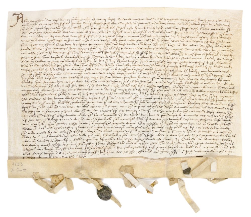 Sint-Truiden (Belgien) - - Sint-Truiden（比利时）-- 2份关于土地销售的契约。荷兰羊皮纸手稿。Sint-Truiden,&hellip;