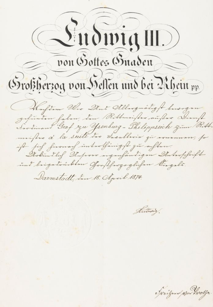 Ludwig III., Großherzog von Hessen. 路德维希三世，黑森州的大公。 三份任命书。经文人之手。都有路德维希三世的亲笔签名。33 &hellip;