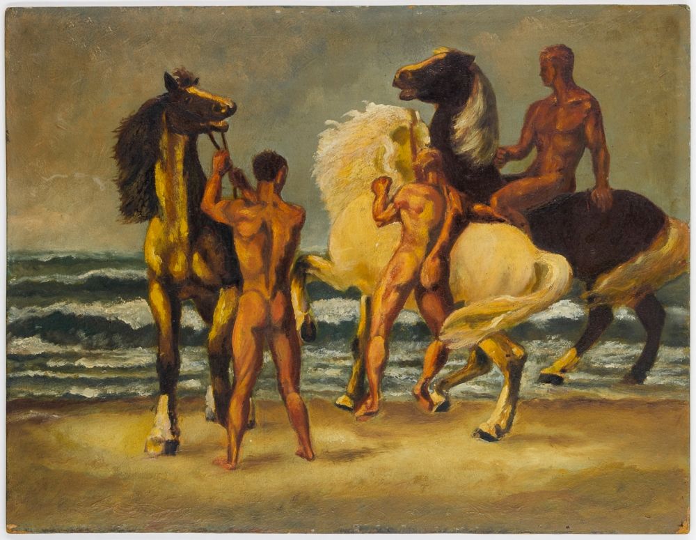 Pieper, Jo. Reiter am Meer. Öl auf Pieper, Jo.骑 士在海上。硬板上的油彩。图片尺寸：50 x 65厘米。有框。 
&hellip;