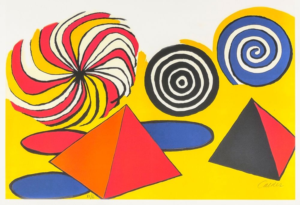 Calder, Alexander. Ohne Titel. 考尔德，亚历山大。 无题。(风车和金字塔)。彩色平版印刷，强韧的编织纸（papier vélin）&hellip;