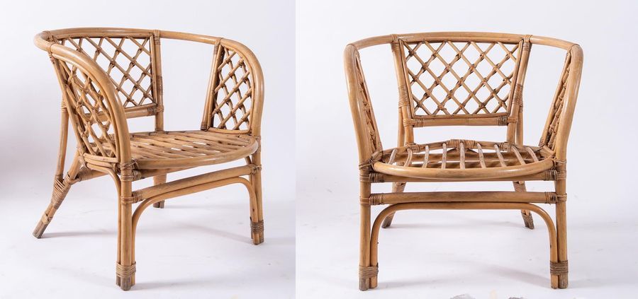 Null Pair of wicker and bamboo chairs. Made in Italy, c. 1970. Each 72x70x66 cm.