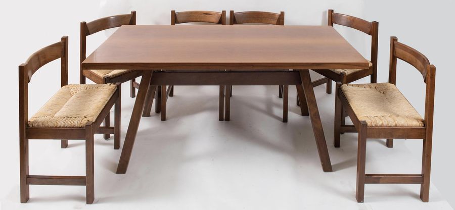 Null GIOVANNI MICHELUCCI Wooden table with six chairs from the Torbecchia series&hellip;