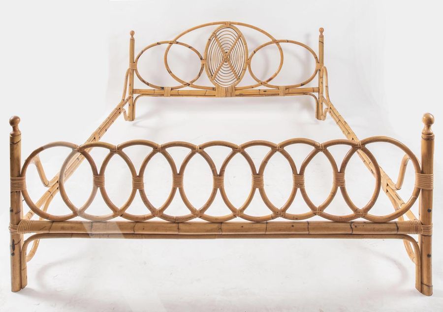 Null Double bed in bamboo, guinea cane and leather binding. Made in Italy, c.197&hellip;