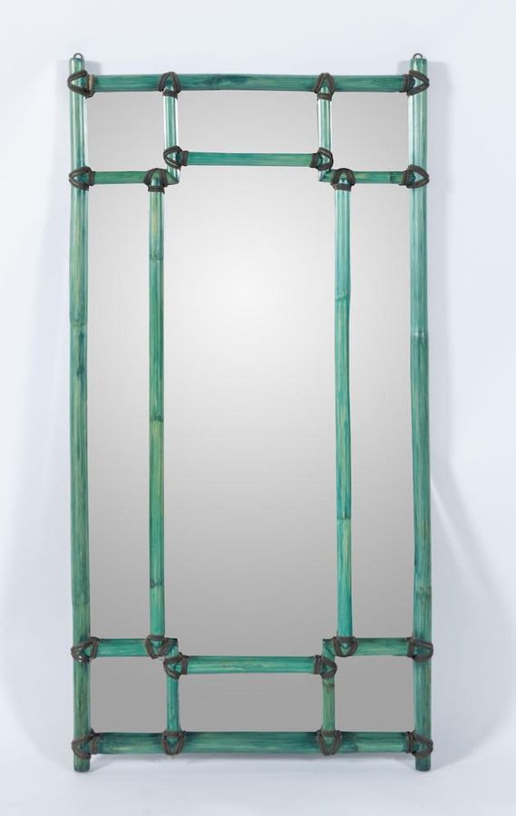 Null Spiegel aus Bambus mit Ledereinbänden; und Glas. Hergestellt in Italien, um&hellip;