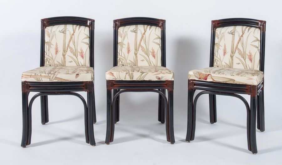 Null TELEMACO, attr. Six chaises en bambou avec des reliures en cuir et recouver&hellip;
