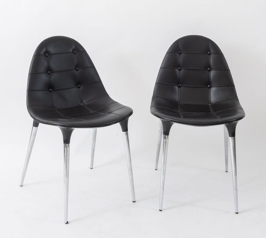Null PHILIPPE STARCK一对小扶手椅，镀铬钢，抛光尼龙和皮革装饰，型号245 Caprice。由意大利Cassina公司制造，2007年。每个8&hellip;