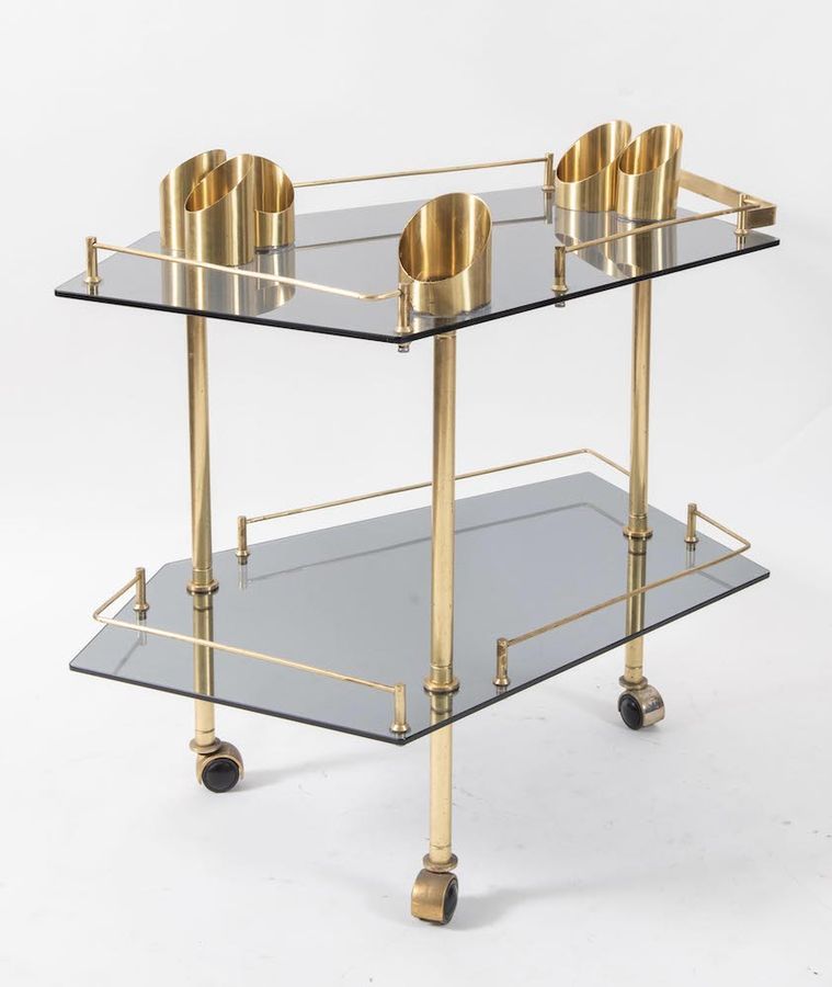Null Trolley with brass structure and glass shelves. Made in Italy, c. 1970. Cm &hellip;