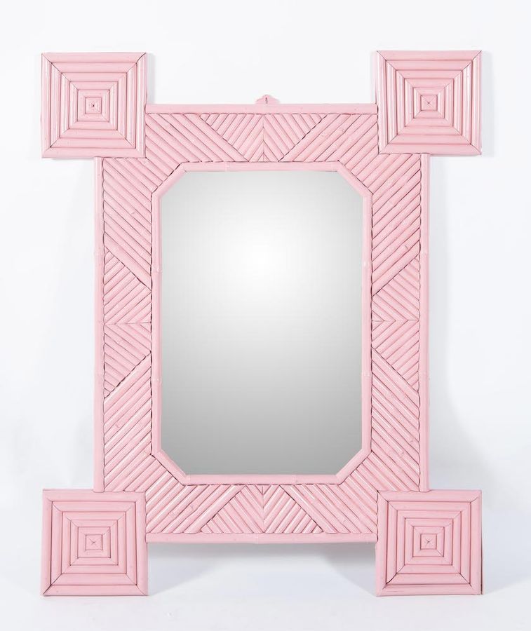 Null Mirror in bamboo and glass. Made in Italy, c. 1980. Cm 133x106,5x2,5.
