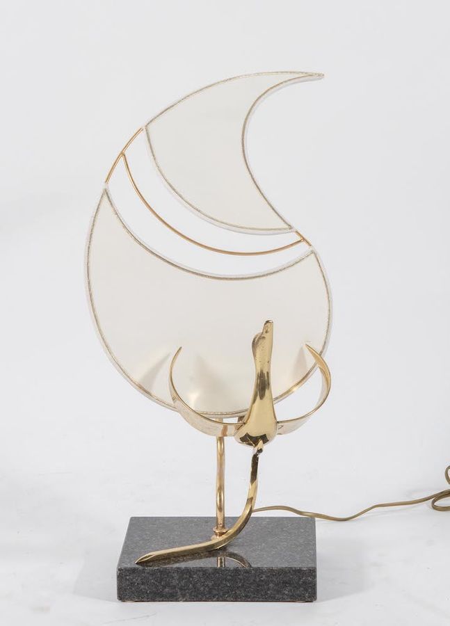Null Brass table lamp with marble base and fabric lampshade. Made in Italy, c. 1&hellip;
