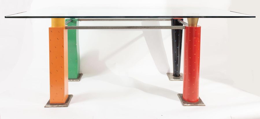Null Table with metal frame and glass top. Made in Italy, c. 1980. Cm 82,5x199,5&hellip;