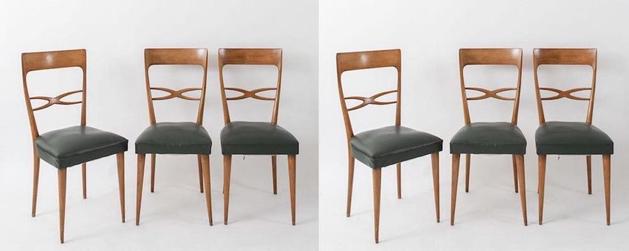 Null MELCHIORRE BEGA, attr. Six wooden chairs with leather covering. Made in Ita&hellip;
