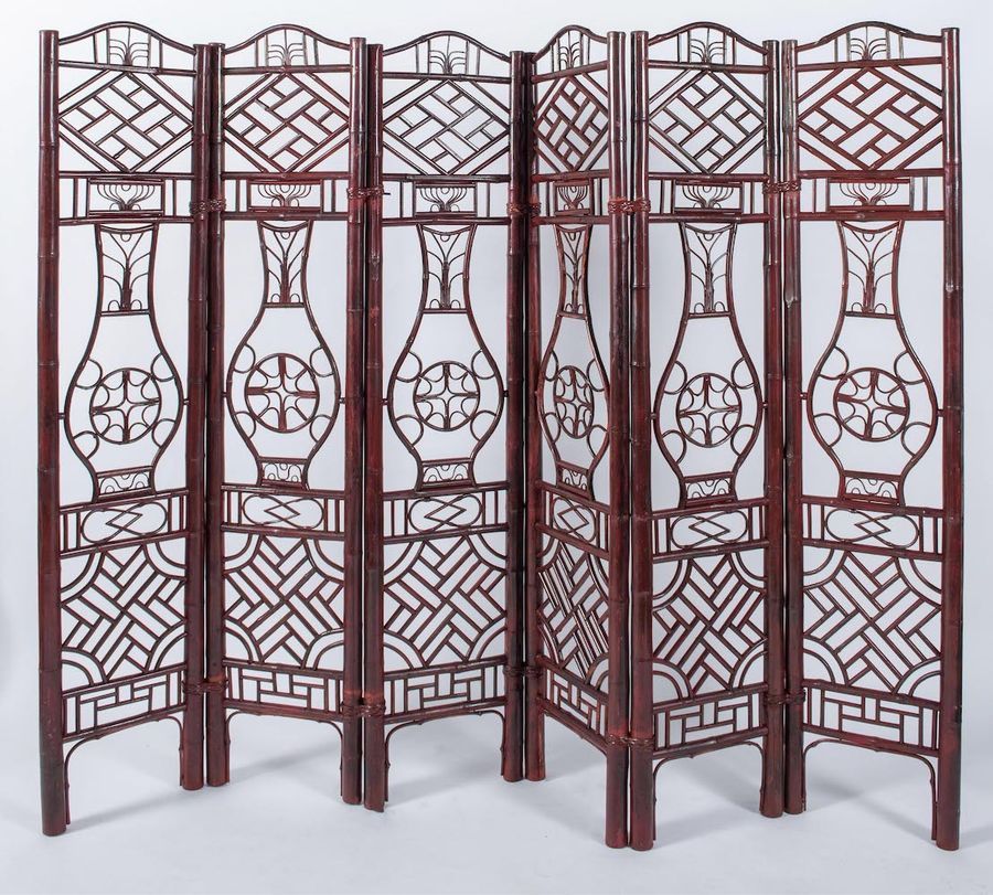 Null Six-panel screen in guinea cane and bamboo. Made in Italy, c. 1970. Cm 163x&hellip;