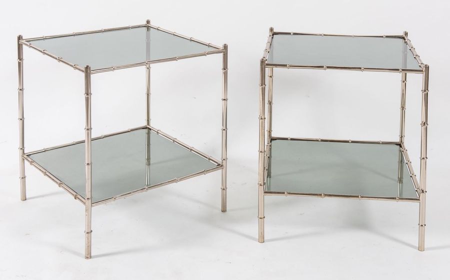 Null Pair of brass coffee tables with glass shelves. Made in Italy, 1970 ca. Eac&hellip;