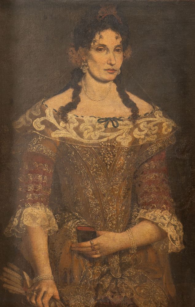 Null Maestro del XVIII secolo. “Ritratto di donna”. Olio su tela. Cm 91x58.