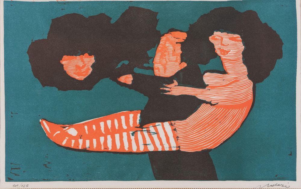 Null 米诺-马卡里（锡耶纳1898-罗马1989）《无题》。纸上彩色平版画。盘子：31.5x51.5厘米。作品右下方有签名的Maccari。左下方印数为10&hellip;