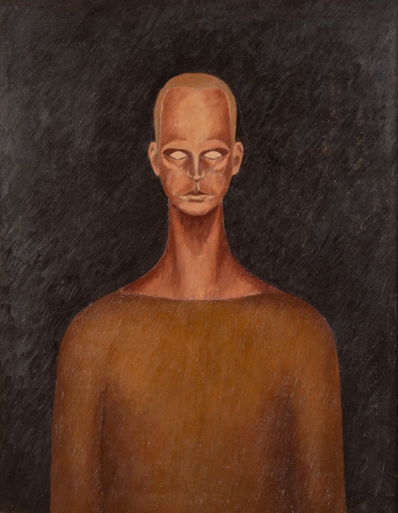 Null MARIO LEON (1942-2019) 《面对面的肖像》。布面油画。Cm 90x70。作品背面署名马里奥-莱昂。