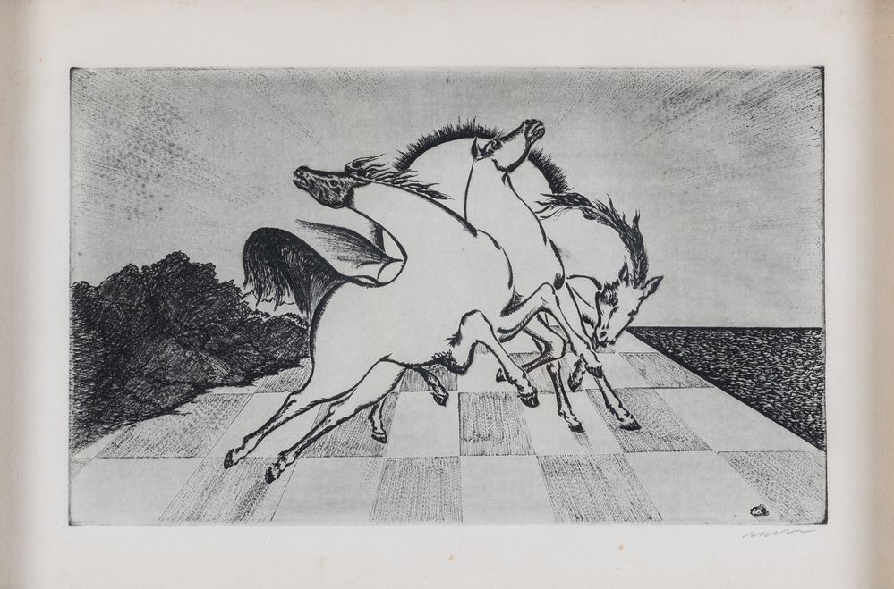 Null 阿利吉-萨苏（米兰1912年-波伦萨2000年）《卡瓦利-伊比扎里提》。纸上水印版画。片材：30x46厘米，板材：23x38厘米。作品右下方有签名的S&hellip;