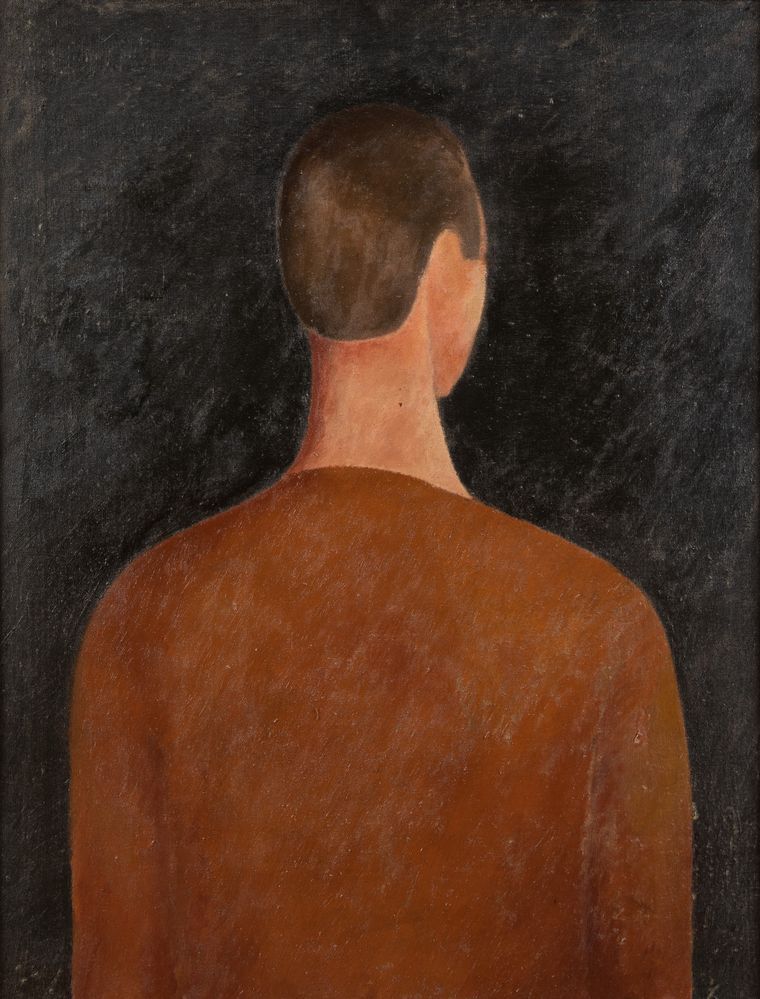 Null MARIO LEON（1942-2019）《肩部肖像》。布面油画。Cm 83x65。作品背面署名马里奥-莱昂。
