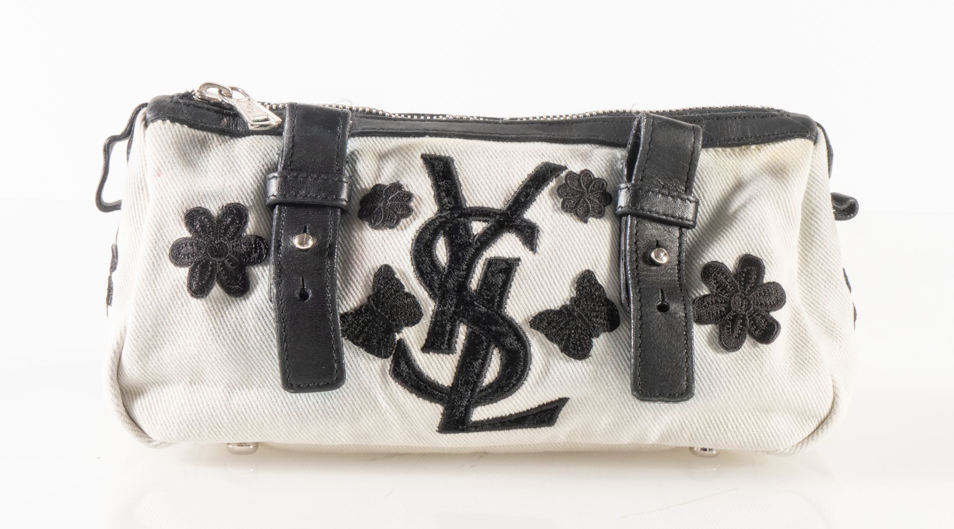 Null YVES SAINT LAURENT Kahala Mini Boston Modelltasche aus weißem Canvas mit sc&hellip;