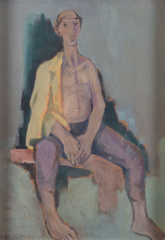 Null GERMANO SARTELLI (Imola 1925 - 2014) 《肖像》。石膏板上的油彩。厘米73.5x52.5。作品左下方有签名G. Sa&hellip;