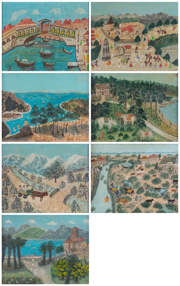 Null 马萨恩（20世纪） 本拍品由七幅布面油画组成。所有作品都有Masain的签名。 
1. "风景中的马"。布面油画。厘米46x55。 
2. "里维埃拉&hellip;