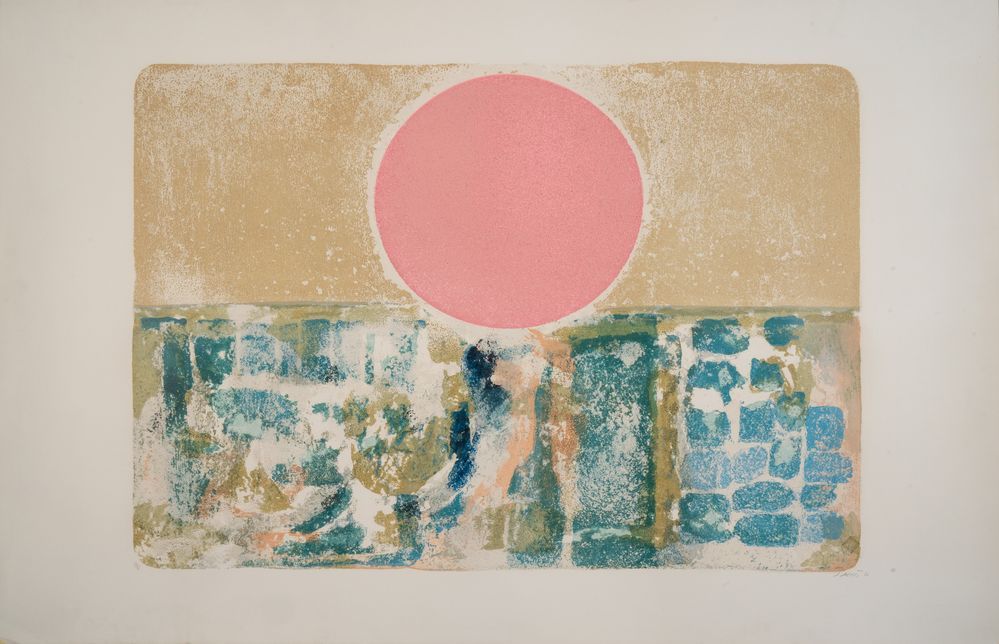 Null BRUNO SAETTI (Bologna 1902 - 1984) "粉红太阳"，1974年。纸上彩色壁画石版画。版面：76x102厘米；纸张：99&hellip;