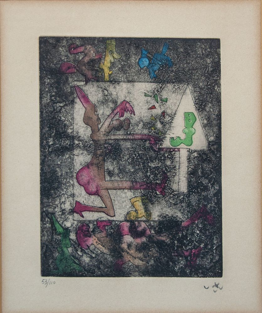 Null 罗伯托-塞巴斯蒂安-马塔（智利圣地亚哥1911年-奇维塔韦基亚2002年）《无题》。纸上彩色平版画。版面：23.6x18厘米。作品右下方有马塔的签名。&hellip;