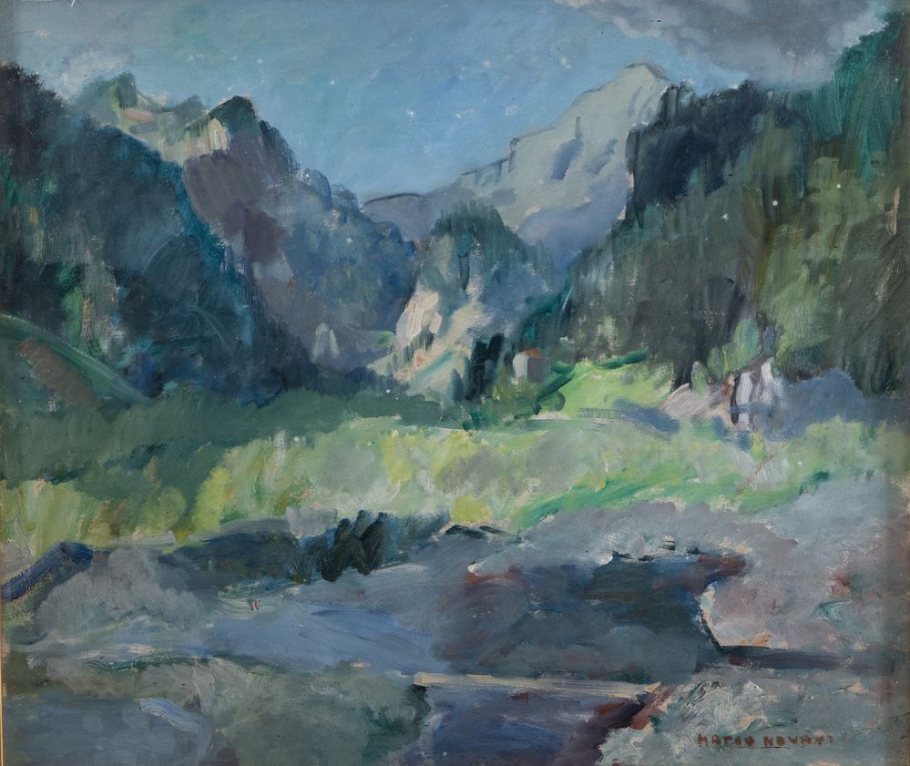 Null MARCO NOVATI (Venedig, 1895 - 1975) "Landschaft". Öl auf Platte. Cm 60x70. &hellip;