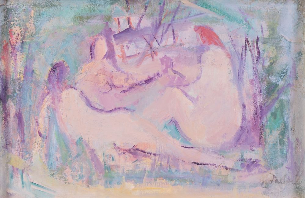 Null GERMANO SARTELLI (Imola 1925 - 2014) "Bathers", 1950年代。油画板上。厘米33x50。作品右下方有签&hellip;