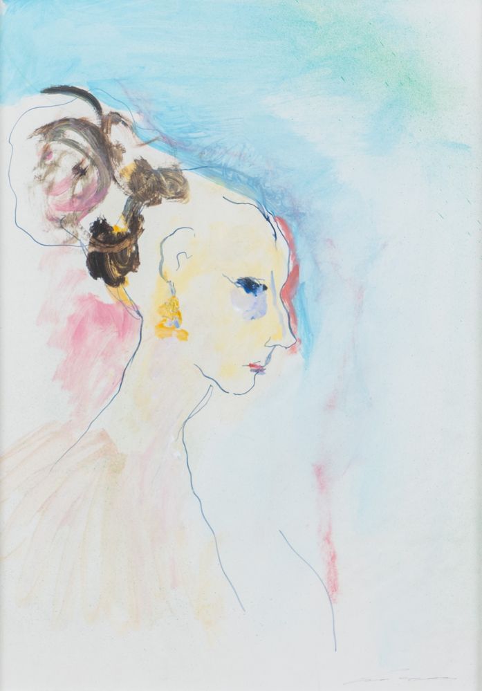 Null ERNESTO TRECCANI (Milan 1920 - 2009) 《女人的轮廓》。油画和混合媒体在纸上。厘米48.5x34.5。作品右下方有签&hellip;