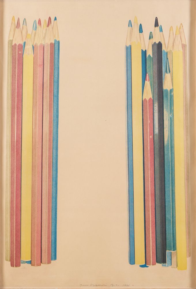 Null PIERO MANAI (Bologna 1951 - 1988) "Matite" 。1976.纸上彩色石版画。Cm 96x66。作品底部中央有签名&hellip;