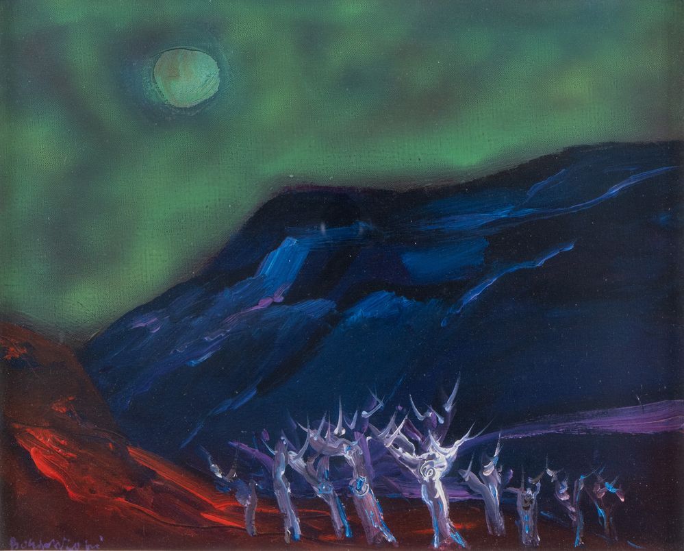 Null ALDO BORGONZONI (Medicina 1913 - Bologna 2004)《Rioverde的满月》，1973年。布面油画。厘米45&hellip;