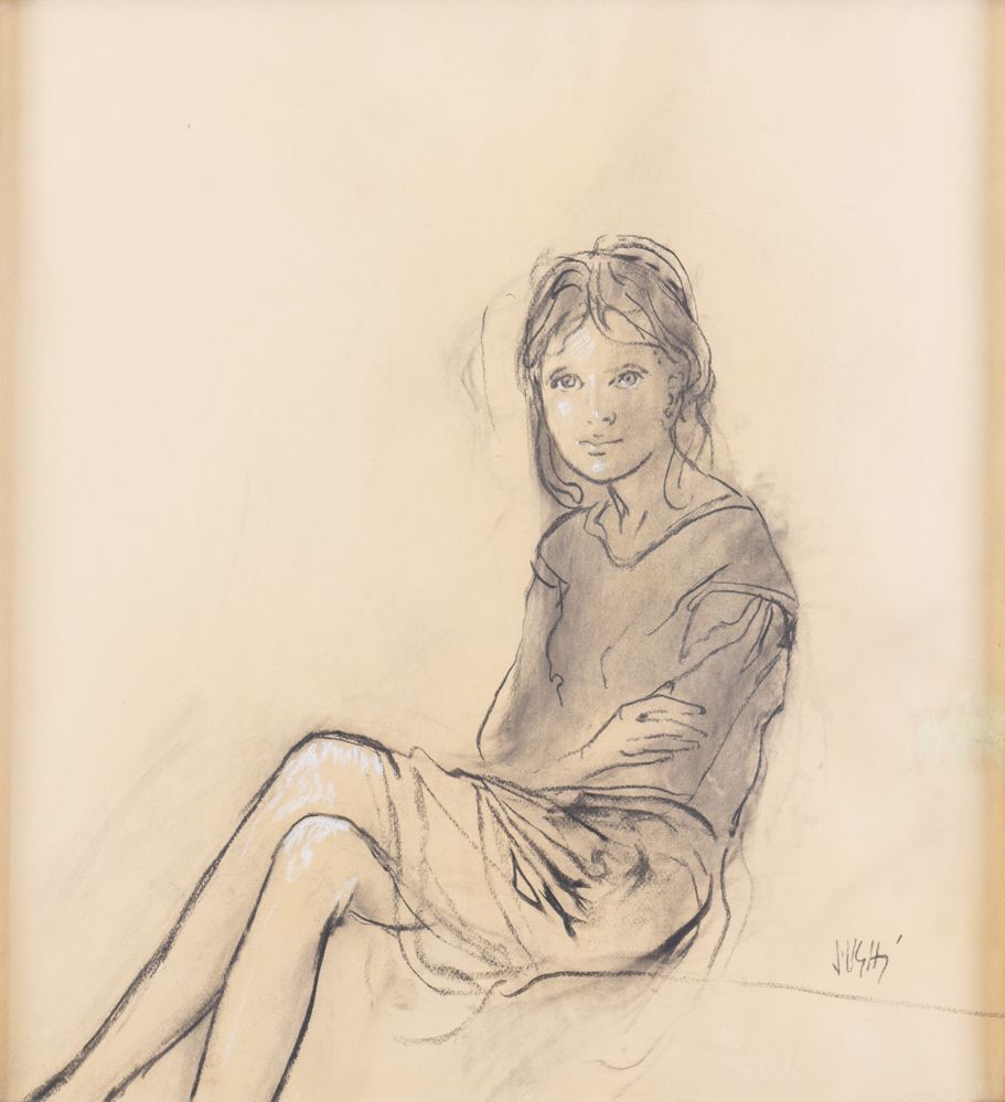 Null ALBERTO SUGHI (Cesena 1928 - Bologna 2012) "年轻女孩"。纸上混合技术。厘米66.5x61.5。作品右下方有&hellip;