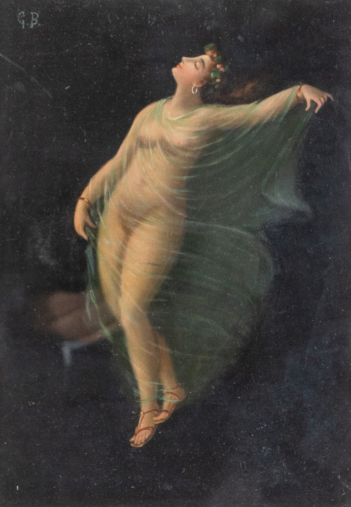Null GEORGE BARBIER (Nantes 1889 - Parigi 1932) "Danzatrice". Olio su carta. Cm &hellip;