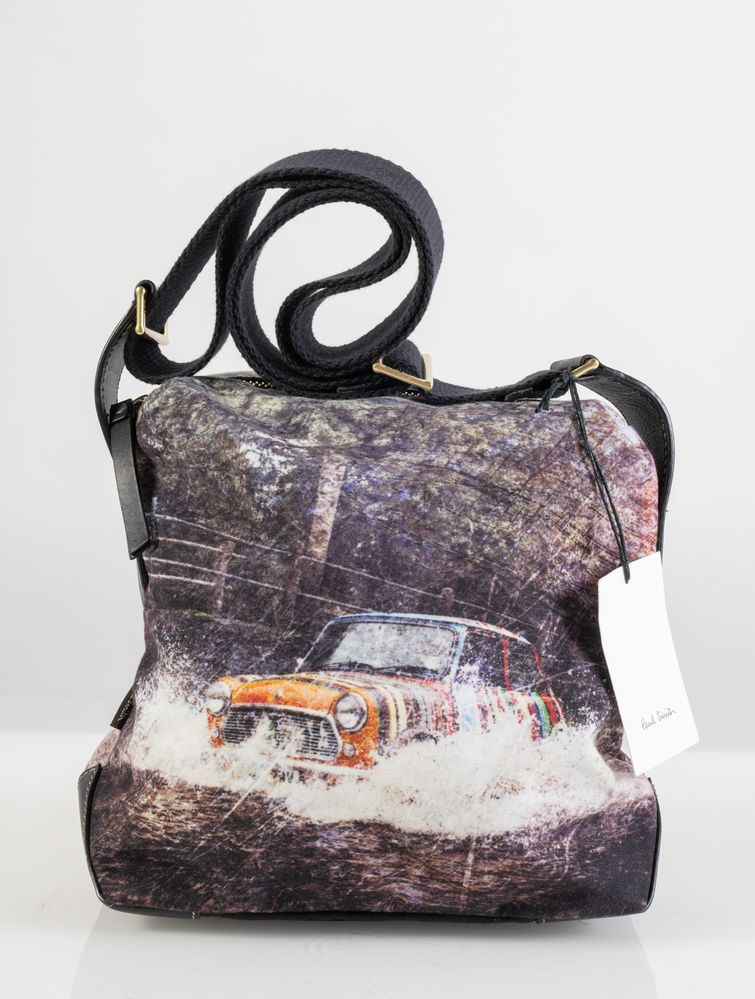 PAUL SMITH Canvas shoulder bag with Mini Cooper print.…