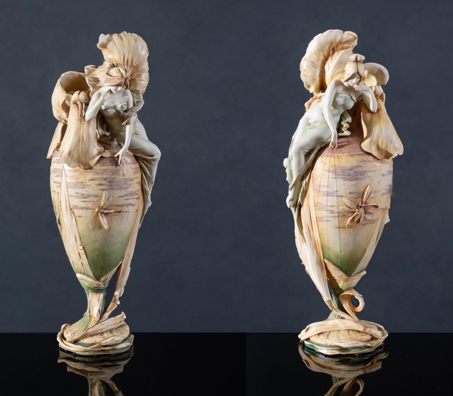 Null Pair of large polychrome porcelain vases, AMPHORA, Riessner, Stellmacher & &hellip;