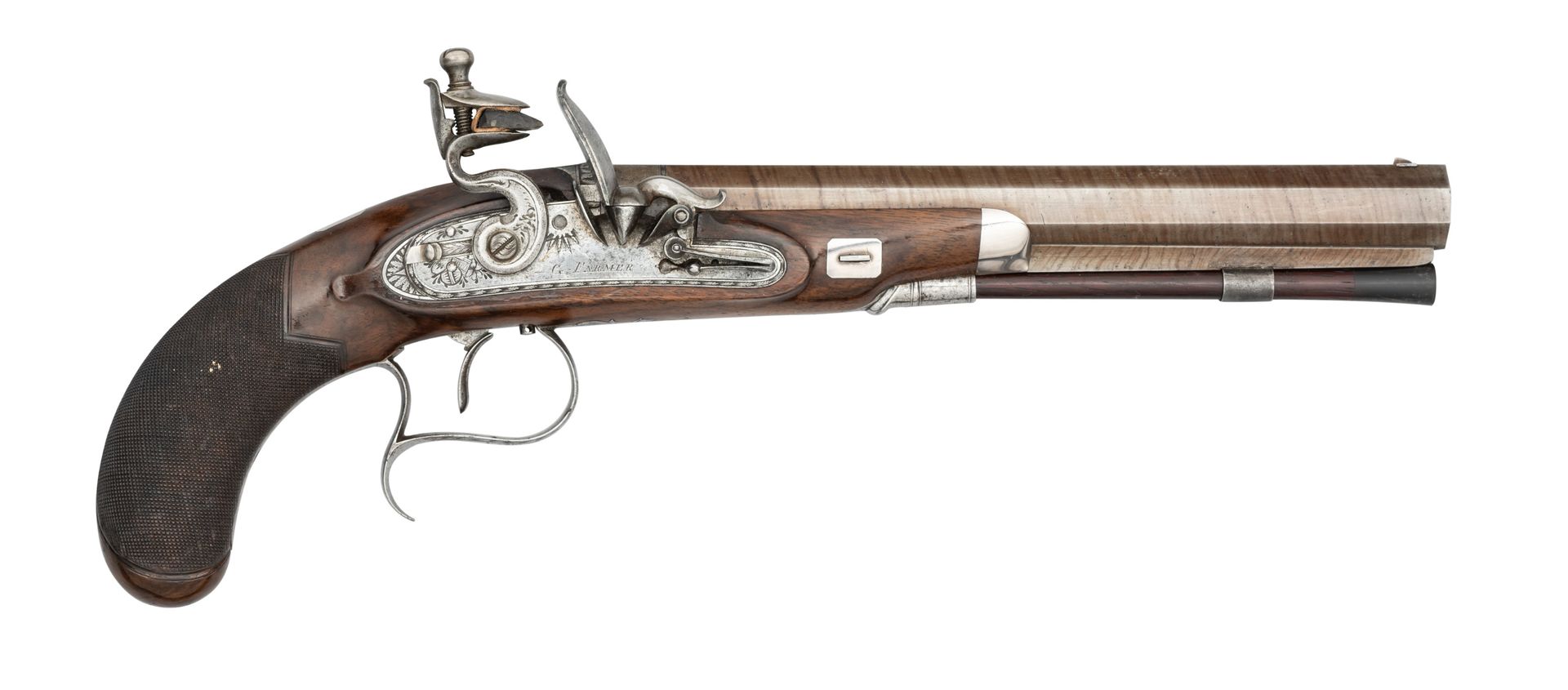 A 20 BORE FLINTLOCK OFFICER~S PISTOL BY G. FARMER UN PISTOLET D'OFFICIER À SILEX&hellip;